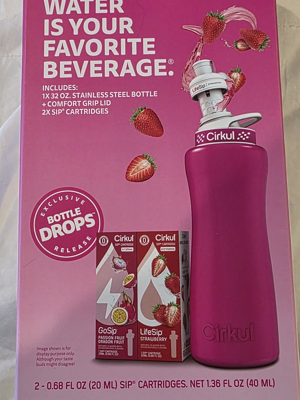 Cirkul Stainless Steel Water Bottle with Comfort Grip Lid - Pink